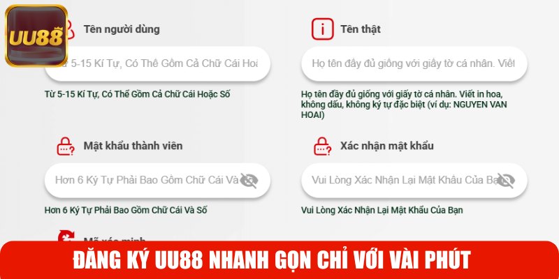 Đăng ký UU88 nhanh gọn chỉ với vài phút 